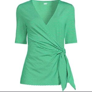 Women's Green and White striped Wrap Top